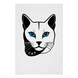 Póster Katzen Kopf in Schwarz-Weiß mit blauen Augen