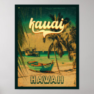 Póster Kauai Beach Hawaii Retro Palm Trees Souvenirs de l
