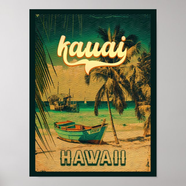 Póster Kauai Beach Hawaii Retro Palm Trees Souvenirs de l (Frente)