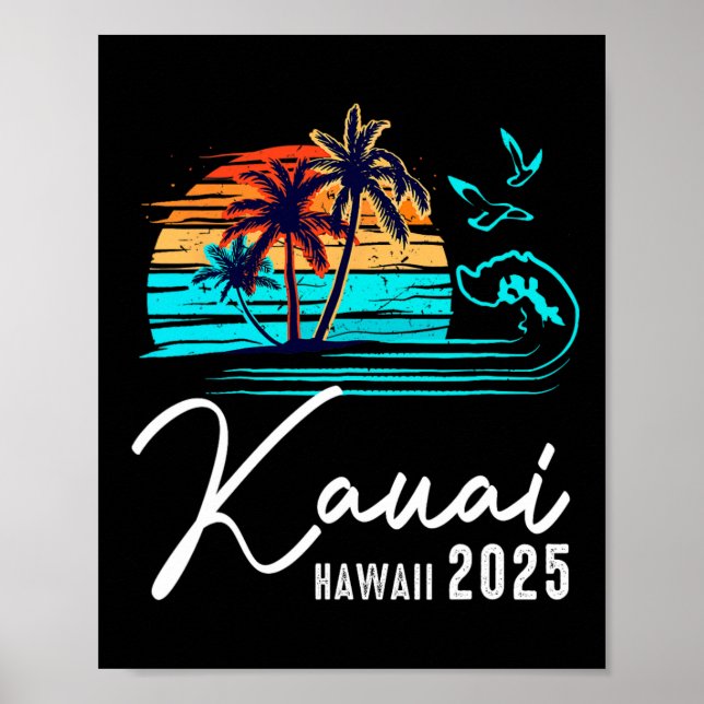 Póster Kauai Hawaii 2025 Vacaciones de Verano Familia Par (Frente)