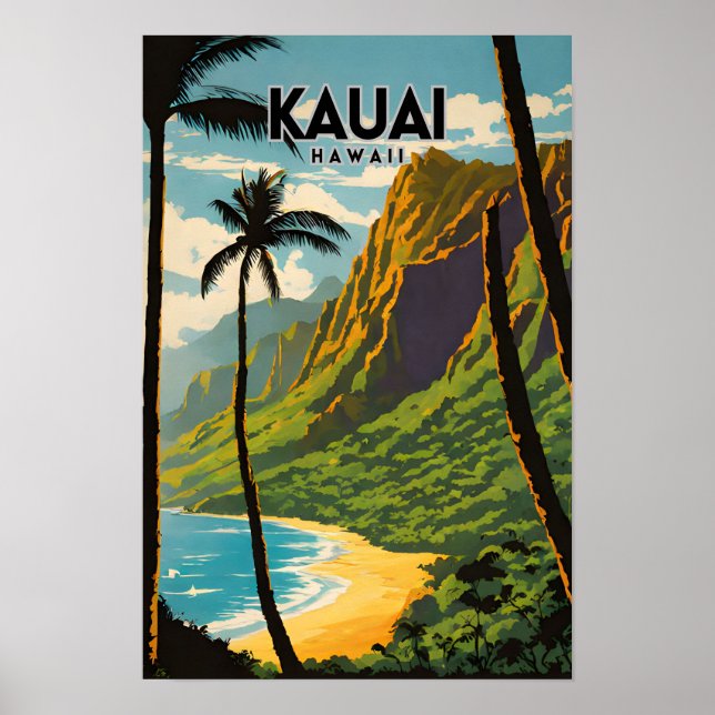 Póster Kauai Hawaii Nostalgic Retro Travel (Frente)