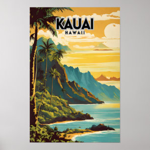 Póster Kauai Hawaii Nostalgic Retro Travel Art