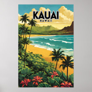 Póster Kauai Hawaii Nostalgic Viaje Vintage