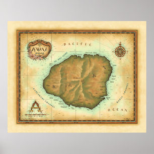 Póster Kauai-map-4000-dpi de ancho