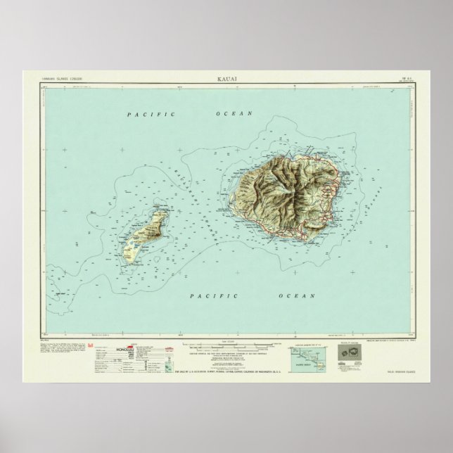 Póster Kauai—Mapa de 1954 (Frente)