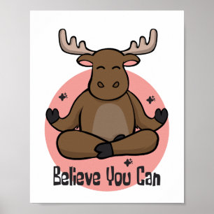 Póster Kawaii, animal de cebú marrón que hace poses de yo