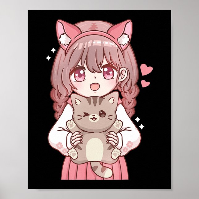 Póster Kawaii Anime Kawaii Cat Lover Otaku (Frente)
