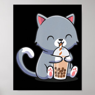 Póster Kawaii Anime Neko regalo de té de Boba Tea Bubble