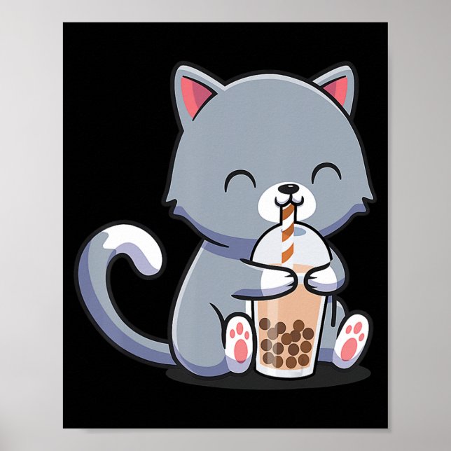 Póster Kawaii Anime Neko regalo de té de Boba Tea Bubble  (Frente)