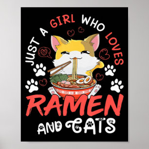 Póster Kawaii Anime Ramen Cat Oficina de Chicas de Comida