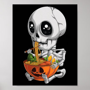 Póster Kawaii Anime Skeleton Halloween Ramen Foo