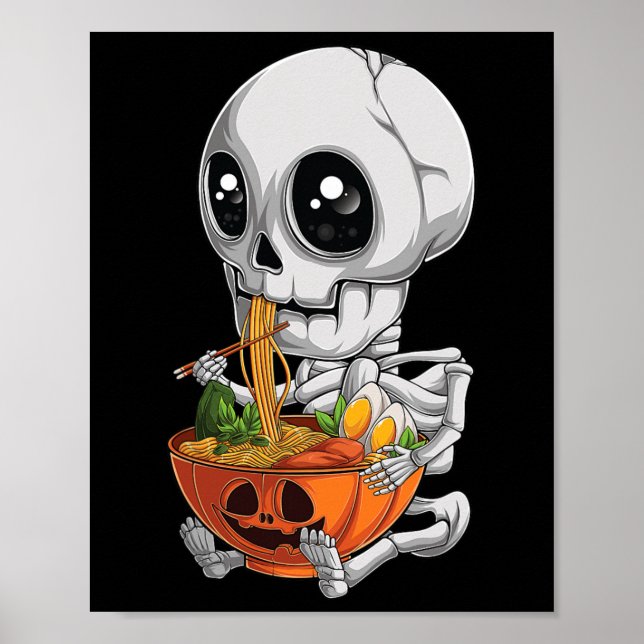 Póster Kawaii Anime Skeleton Halloween Ramen Foo (Frente)