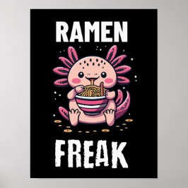 Póster Kawaii Axalotl comiendo Ramen (texto blanco)