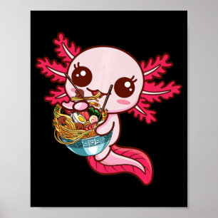 Póster Kawaii Axolotl come fideos animales japoneses de R