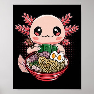 Póster Kawaii Axolotl Comer fideos de Ramen Regalo de Ani