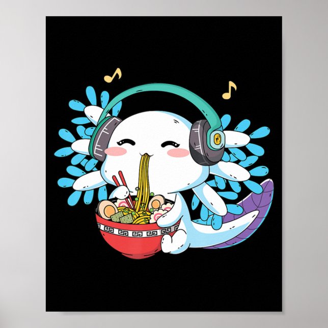 Póster Kawaii Axolotl Eating Ramen Noodles Anime Kids Boy (Frente)