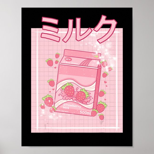Póster Kawaii Axolotl Leche de fresa batida Cartón Japón (Frente)