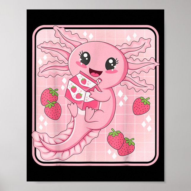 Póster Kawaii Axolotl rosa anime de fresa japonesa (Frente)