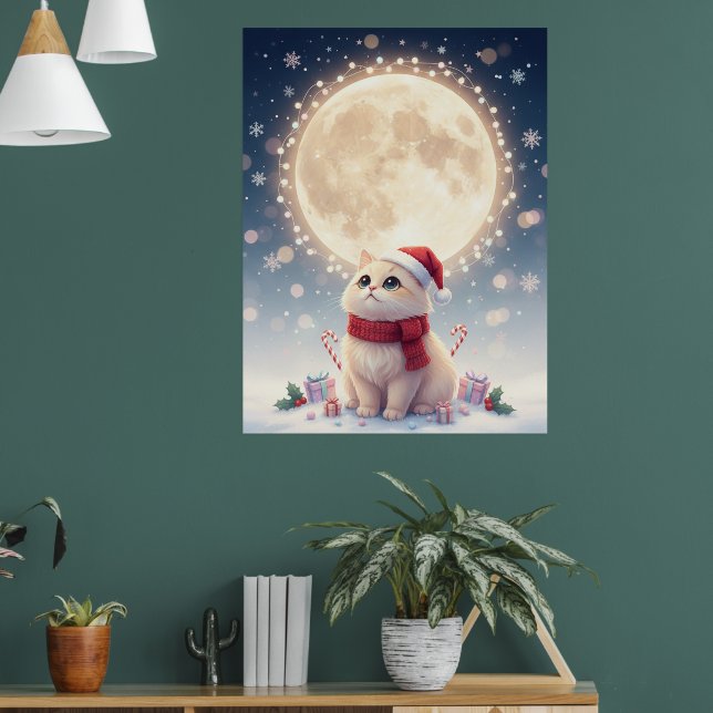 Póster Kawaii Black Cat Christmas Moon Poster (Salón 1)