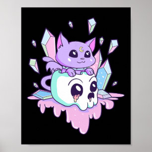 Póster Kawaii Brujería gato dulce Gótico pastel sartén de