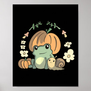 Póster Kawaii Cae Rana Estética De Cottagecore Con Bocina