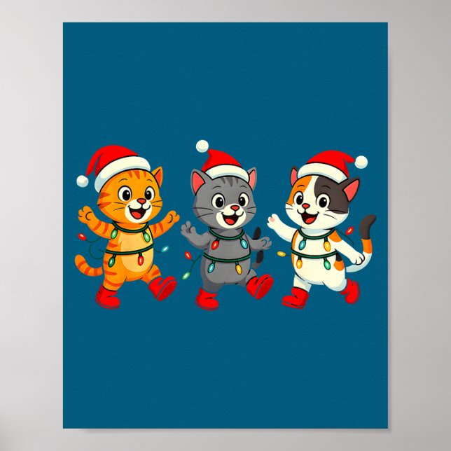Póster Kawaii Cats Santa Hat Dancing Lights Christmas Dan (Frente)