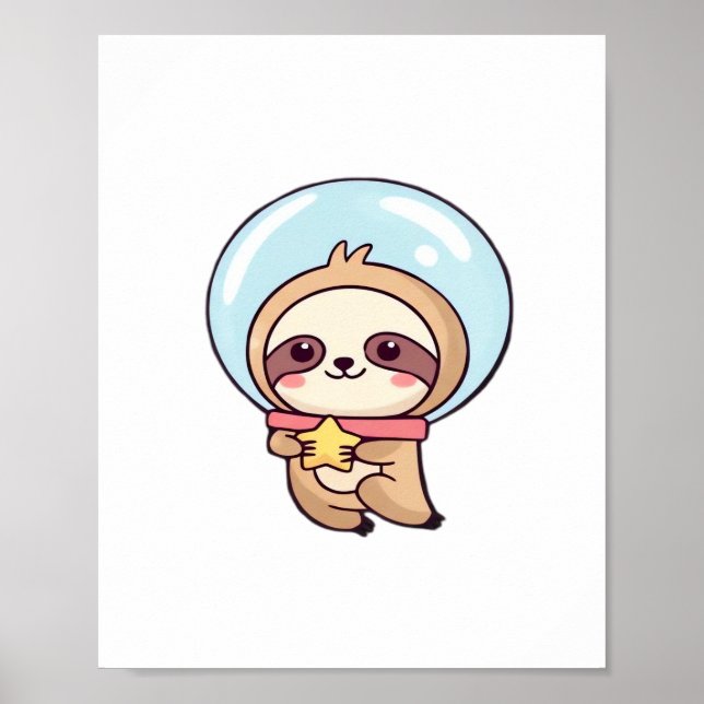 Póster Kawaii Chibi Sloth Astronaut – Cute Space Sloth Ca (Frente)