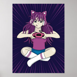 Póster Kawaii, Chica japonés de videojuegos Anime Manga G