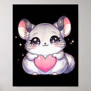 Póster Kawaii Chinchilla Día de San Valentín Niños Adoles