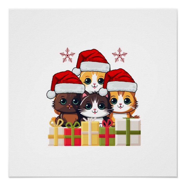 Póster Kawaii Christmas kitten in Santa Hats T-Shirt (Anverso)