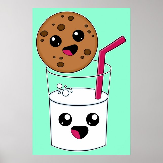 Póster Kawaii Cookie y Leche (Frente)