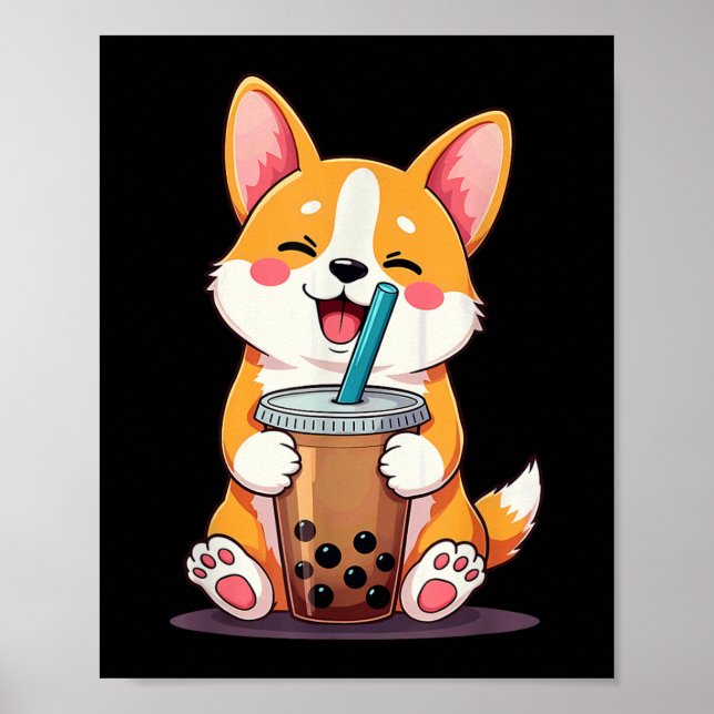 Póster Kawaii Corgi Bubble Tea (Frente)