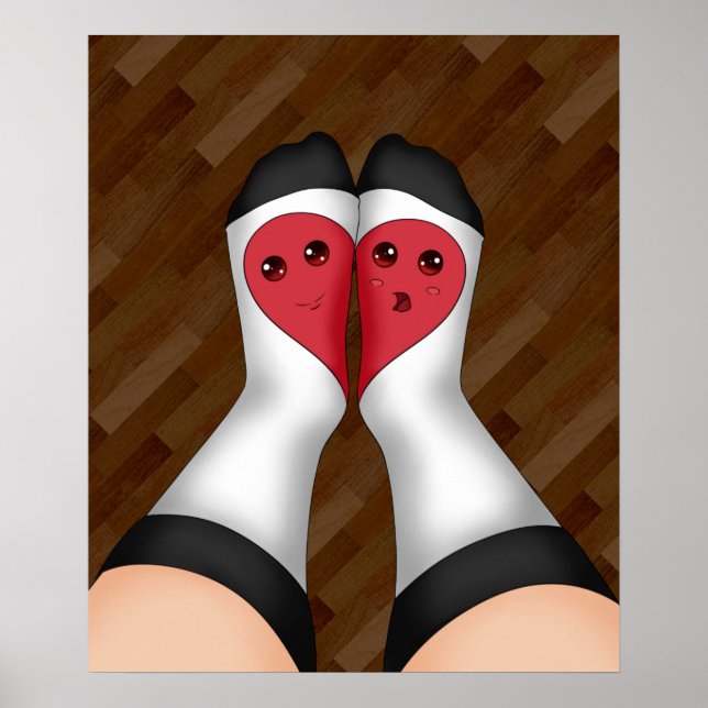 Póster Kawaii cotejando calcetines de corazón (Frente)