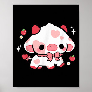 Póster Kawaii Cow Strawberry Cute Chicas De Anime Estétic