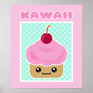 Póster Kawaii Cupcake Cherry Poster