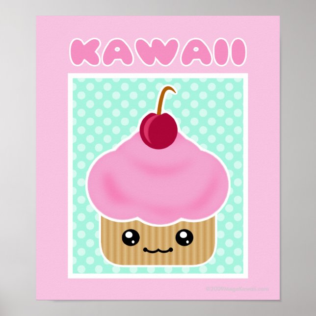 Póster Kawaii Cupcake Cherry Poster (Frente)