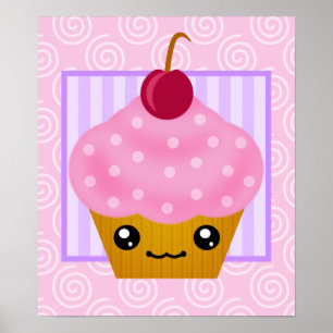 Póster Kawaii Cupcake Cherry Poster