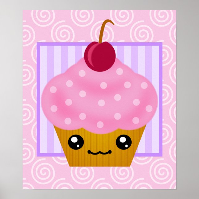 Póster Kawaii Cupcake Cherry Poster (Frente)