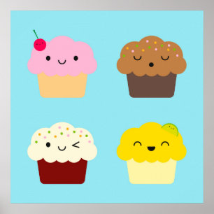 Póster Kawaii Cupcakes