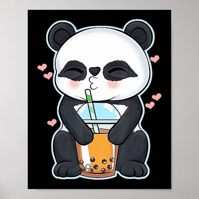Póster Kawaii Cute Anime Panda Boba Bubble Tea Otaku Homb (Frente)
