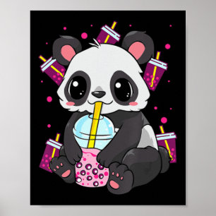 Póster Kawaii Cute Anime Panda Boba Bubble Tea Otaku Homb
