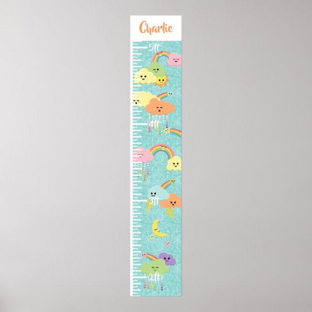 Póster Kawaii Cute Cloud Sun Moon Rainbow Growth Chart (Frente)