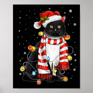 Póster Kawaii Cute Gato Negro Santa Se Molesta En La Vida