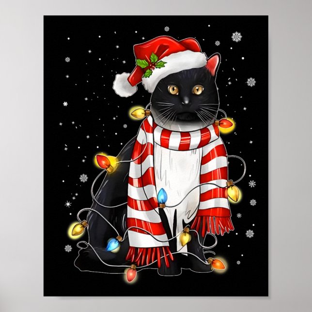 Póster Kawaii Cute Gato Negro Santa Se Molesta En La Vida (Frente)