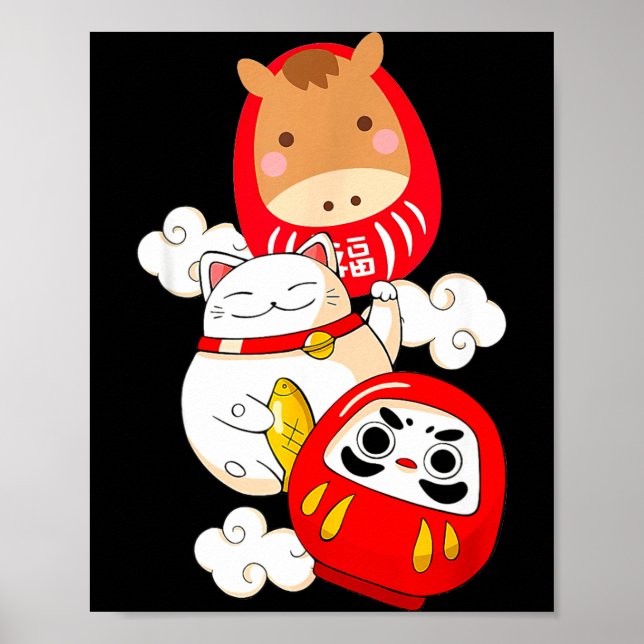 Póster Kawaii Daruma Japanese New Year 2026 Year Of The H (Frente)