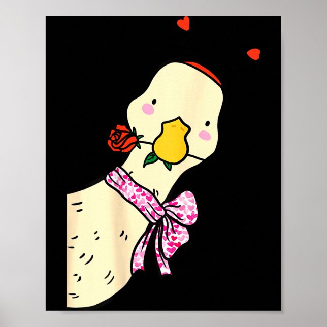 Póster Kawaii Duck Rose Heart Bow Valentine Day Cute Anim (Frente)