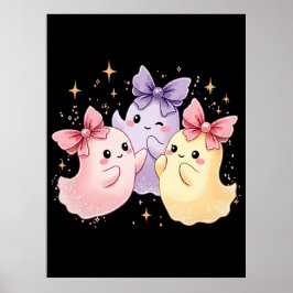 Póster Kawaii dulce pastel fantasmas con arcos