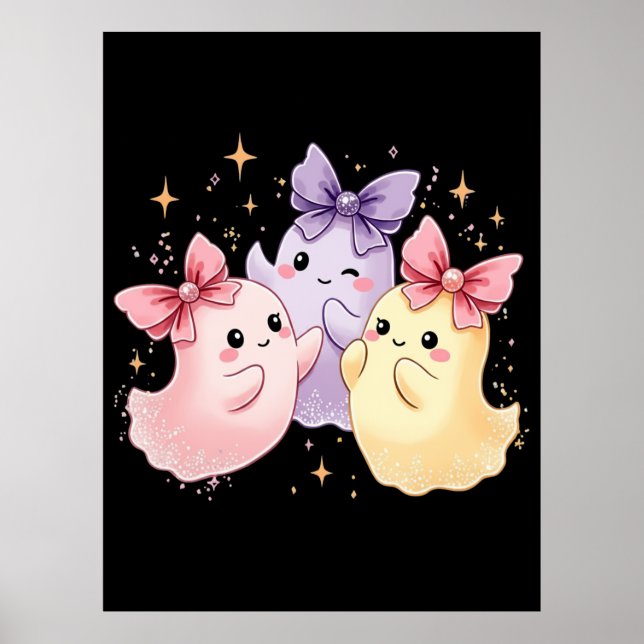 Póster Kawaii dulce pastel fantasmas con arcos (Frente)