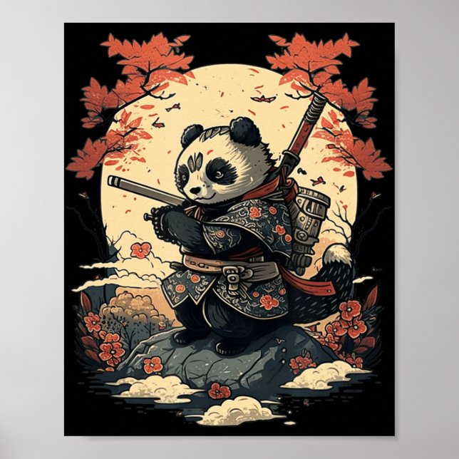 Póster Kawaii estilo japonés Samurai Anime Panda (Frente)
