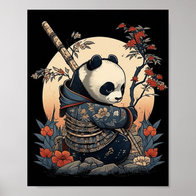 Póster Kawaii estilo japonés Samurai Anime Panda (Frente)
